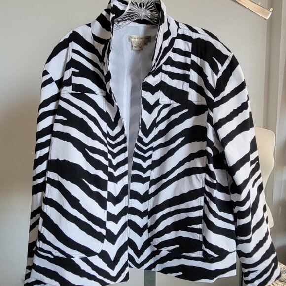 Patrick Christopher Black & White Geometric Open Front Lined Jacket (Size 2X) - Picture 4 of 14